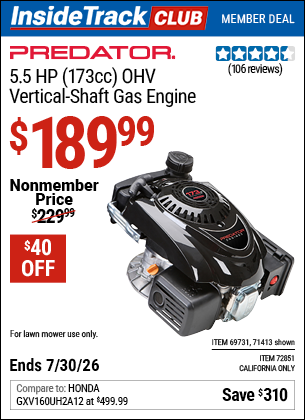 www.hfqpdb.com - PREDATOR 5.5 HP (173CC) OHV VERTICAL-SHAFT GAS ENGINE Lot No. 71413/69731/72851