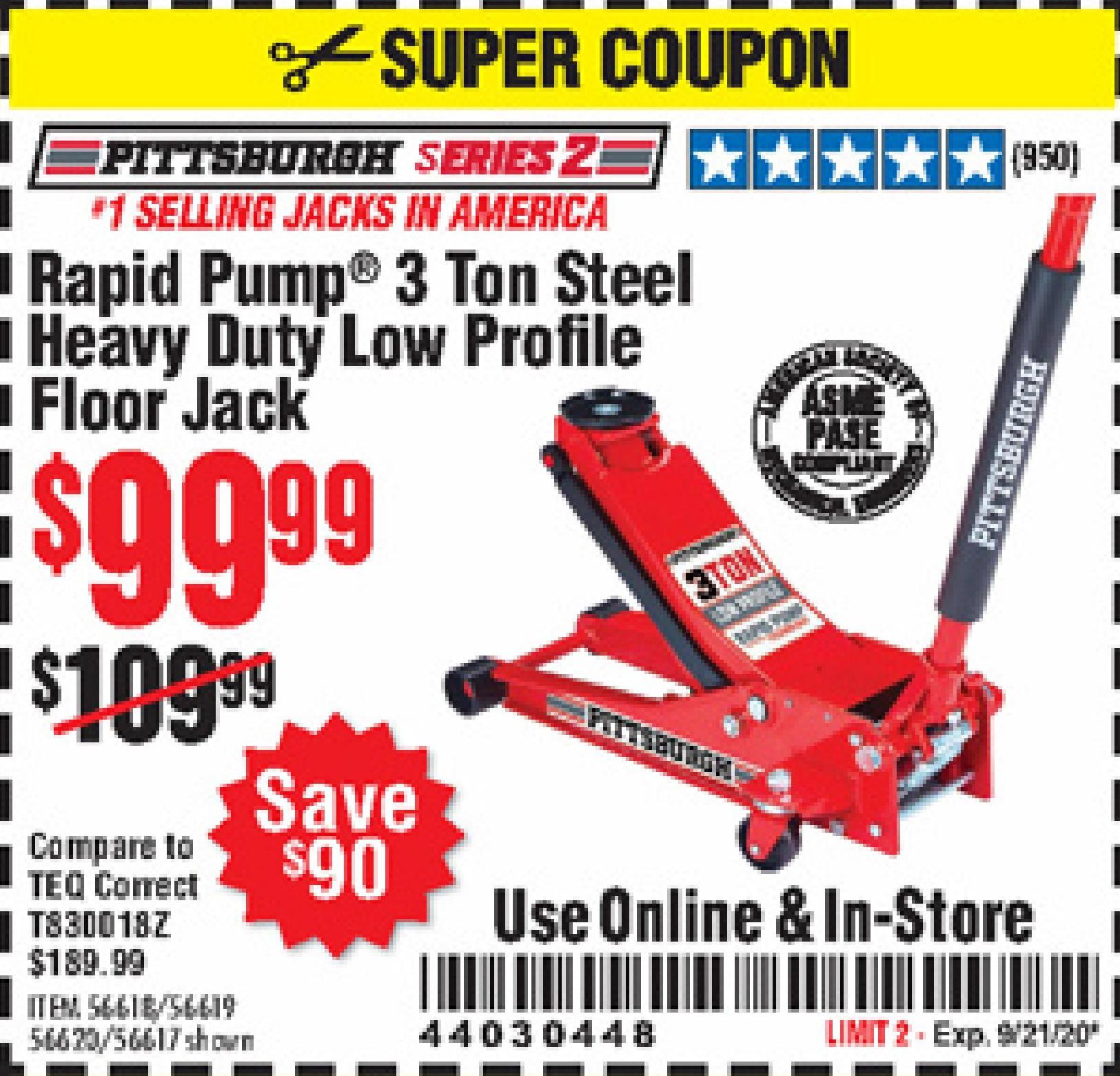 Harbor Freight Tools Coupon Database - Free coupons, 25 percent off coupons,  toolbox coupons - RAPID PUMP 3 TON STEEL HEAVY DUTY LOW PROFILE FLOOR JACK