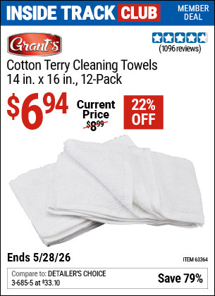www.hfqpdb.com - GRANT'S COTTON TERRY CLEANING TOWELS 14 IN. X 16 IN., 12-PACK Lot No. 63364