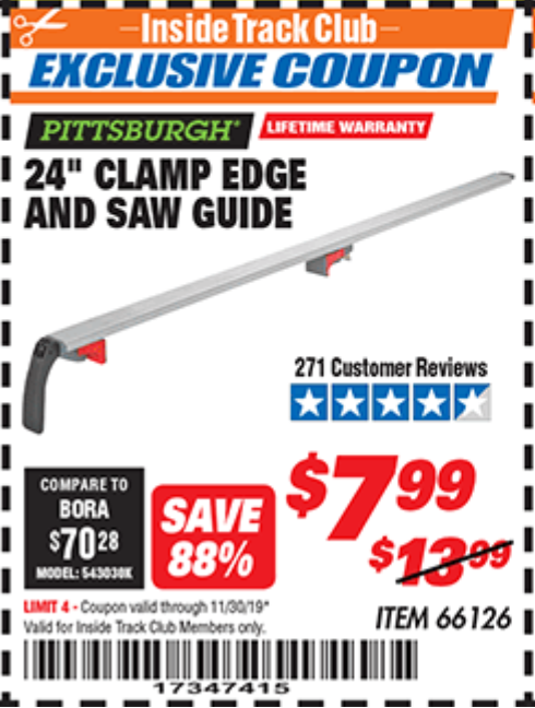 Harbor Freight Tools Coupon Database Free Coupons 25 Percent Off Coupons Toolbox Coupons 24 Clamp Edge And Saw Guide