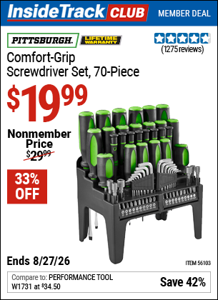 www.hfqpdb.com - PITTSBURGH COMFORT-GRIP SCREWDRIVER SET, 70-PIECE Lot No. 56103