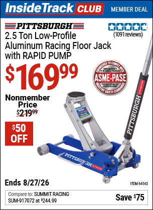 www.hfqpdb.com - PITTSBURGH 2.5 TON LOW-PROFILE ALUMINUM RACING FLOOR JACK WITH RAPID PUMP Lot No. 64543/64553
