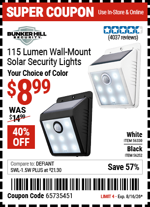 www.hfqpdb.com - BUNKER HILL SECURITY 115 LUMEN WALL-MOUNT SOLAR SECURITY LIGHT Lot No. 56252/56330