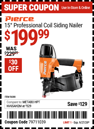 www.hfqpdb.com - PIERCE 15&deg; PROFESSIONAL COIL SIDING NAILER Lot No. 56388