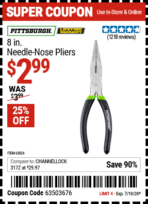 www.hfqpdb.com - PITTSBURGH 8 IN. NEEDLE-NOSE PLIERS Lot No. 63824