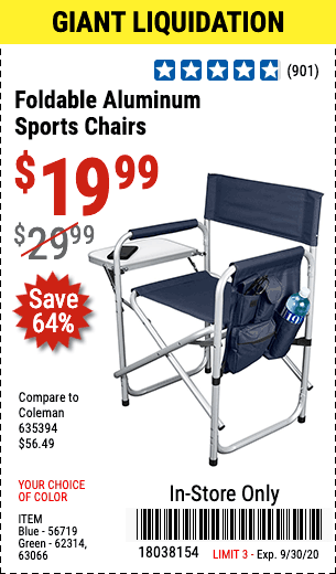 harbor freight heavy duty foldable aluminum sports chair