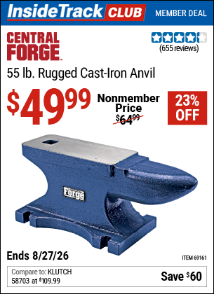 www.hfqpdb.com - CENTRAL FORGE 55 LB. RUGGED CAST-IRON ANVIL Lot No. 69161