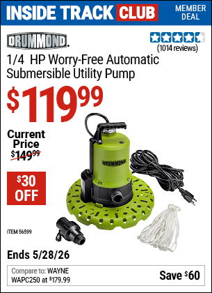 www.hfqpdb.com - DRUMMOND 1/4 HP WORRY-FREE AUTOMATIC SUBMERSIBLE UTILITY PUMP Lot No. 56599