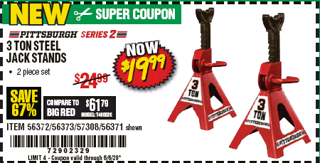 Harbor Freight Coupon PITTSBURGH SERIES 2 - 3 TON STEEL JACK STANDS Lot No....