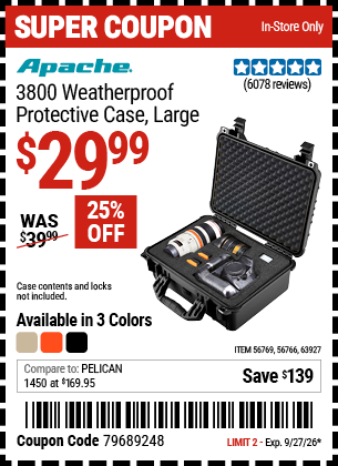 www.hfqpdb.com - APACHE 3800 WEATHERPROOF PROTECTIVE CASE, LARGE Lot No. 56766/56769/63927