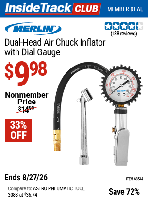 www.hfqpdb.com - MERLIN DUAL-HEAD AIR CHUCK INFLATOR WITH DIAL GAUGE Lot No. 63544