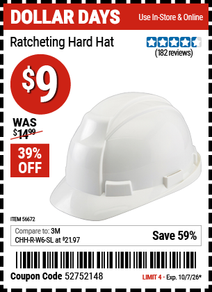 www.hfqpdb.com - WORKHORSE RATCHETING HARD HAT Lot No. 56672
