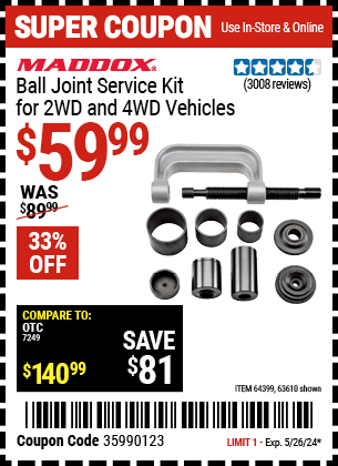 www.hfqpdb.com - MADDOX BALL JOINT SERVICE KIT FOR 2WD AND 4WD VEHICLES Lot No. 64399, 63610