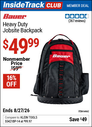 www.hfqpdb.com - BAUER HEAVY DUTY JOBSITE BACKPACK Lot No. 64662
