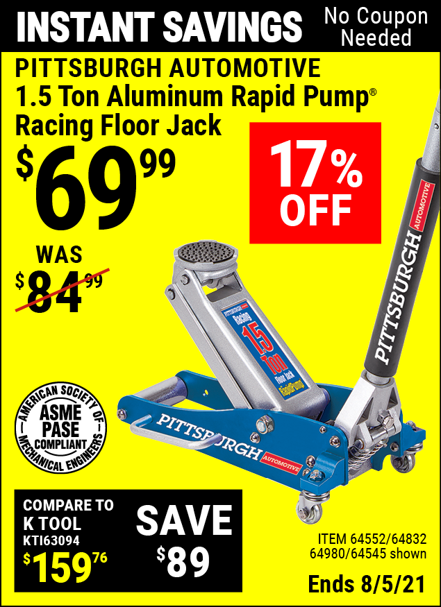 Harbor Freight Tools Coupon Database - Free coupons, 25 percent off  coupons, toolbox coupons - RAPID PUMP 1.5 TON LIGHTWEIGHT ALUMINUM FLOOR  JACK