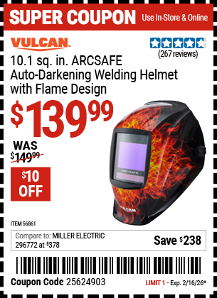 www.hfqpdb.com - VULCAN 10.1 SQ. IN. ARCSAFE AUTO-DARKENING WELDING HELMET WITH FLAME DESIGN Lot No. 56861
