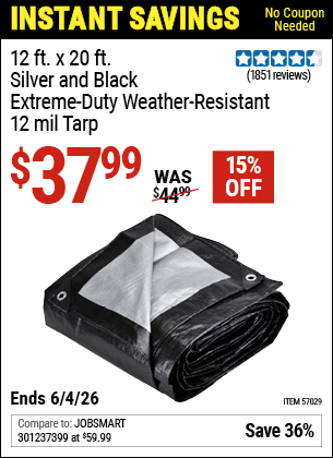 www.hfqpdb.com - 12 FT. X 20 FT. SILVER AND BLACK EXTREME-DUTY WEATHER-RESISTANT 12 MIL TARP Lot No. 57029