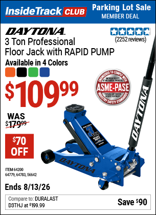 www.hfqpdb.com - DAYTONA 3 TON PROFESSIONAL FLOOR JACK WITH RAPID PUMP Lot No. 56642/64200/64779/64783