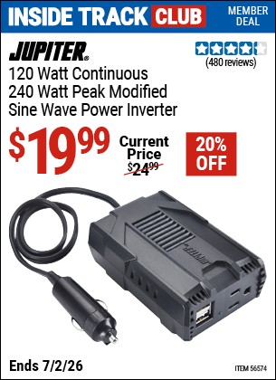 Harbor Freight JUPITER 120 WATT CONTINUOUS/240 WATT PEAK MODIFIED SINE WAVE POWER INVERTER coupon