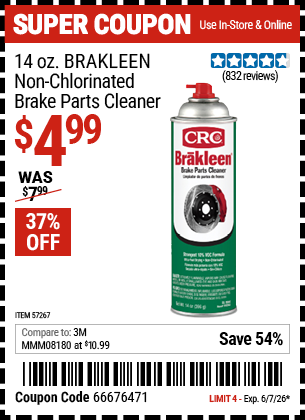 www.hfqpdb.com - CRC 14 OZ. BRAKLEEN NON-CHLORINATED BRAKE PARTS CLEANER Lot No. 57267