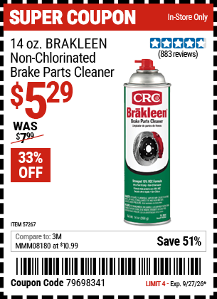 www.hfqpdb.com - CRC 14 OZ. BRAKLEEN NON-CHLORINATED BRAKE PARTS CLEANER Lot No. 57267