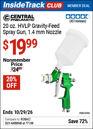 Harbor Freight CENTRAL PNEUMATIC 20 OZ. HVLP GRAVITY-FEED SPRAY GUN, 1.4 MM NOZZLE coupon