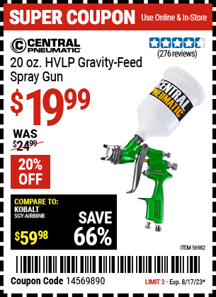 20 oz. HVLP Gravity Feed Air Spray Gun