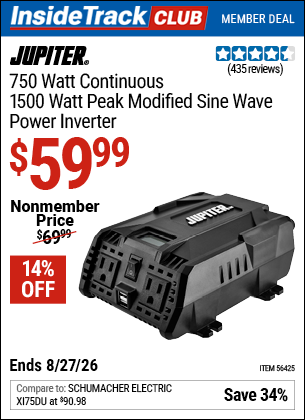 www.hfqpdb.com - JUPITER 750 WATT CONTINUOUS/1500 WATT PEAK MODIFIED SINE WAVE POWER INVERTER Lot No. 56425