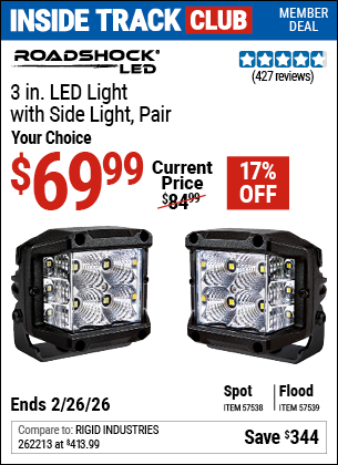 www.hfqpdb.com - ROADSHOCK 3 IN. LED LIGHT WITH SIDELIGHT, PAIR Lot No. 57539/57538