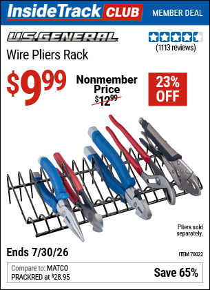 www.hfqpdb.com - U.S. GENERAL WIRE PLIERS RACK Lot No. 70022