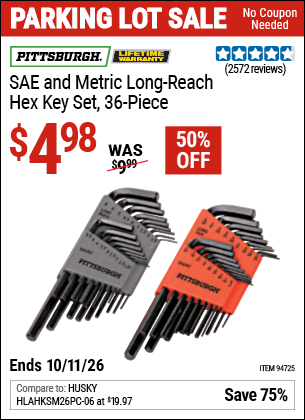 www.hfqpdb.com - PITTSBURGH SAE AND METRIC LONG-REACH HEX KEY SET, 36-PIECE Lot No. 94725