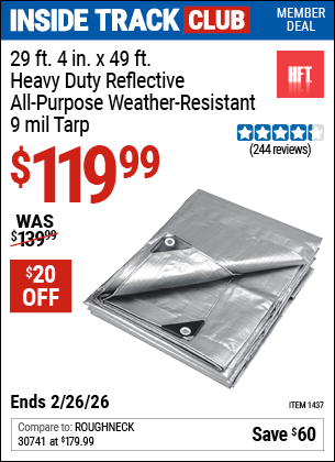 www.hfqpdb.com - HFT 29 FT. 4 IN. X 49 FT. HEAVY DUTY REFLECTIVE ALL-PURPOSE WEATHER-RESISTANT 9 MIL TARP Lot No. 1437