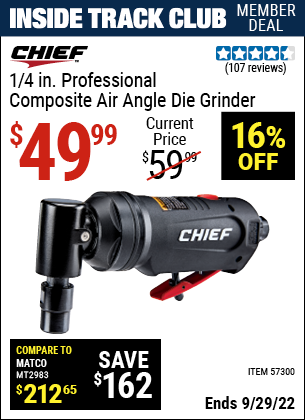 Harbor Freight CHIEF 1/4 IN. PROFESSIONAL COMPOSITE AIR ANGLE DIE GRINDER coupon