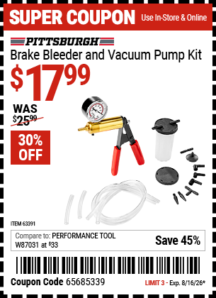 www.hfqpdb.com - PITTSBURGH BRAKE BLEEDER AND VACUUM PUMP KIT Lot No. 63391