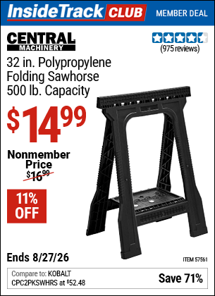 www.hfqpdb.com - CENTRAL MACHINERY 32 IN. POLYPROPYLENE FOLDING SAWHORSE, 500 LB. CAPACITY Lot No. 57561