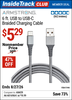 www.hfqpdb.com - ARMSTRONG 6 FT. USB TO USB-C BRAIDED CHARGING CABLE Lot No. 57490