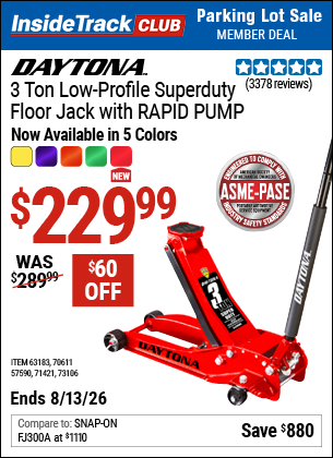 www.hfqpdb.com - DAYTONA 3 TON LOW-PROFILE SUPERDUTY FLOOR JACK WITH RAPID PUMP Lot No. 70611/71421/73106/63183/57590