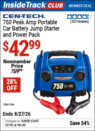 www.hfqpdb.com - CEN-TECH 750 PEAK AMP PORTABLE CAR BATTERY JUMP STARTER AND POWER PACK Lot No. 57209