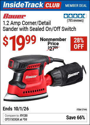 www.hfqpdb.com - BAUER 1.2  AMP CORNER/DETAIL SANDER WITH SEALED ON/OFF SWITCH Lot No. 57946