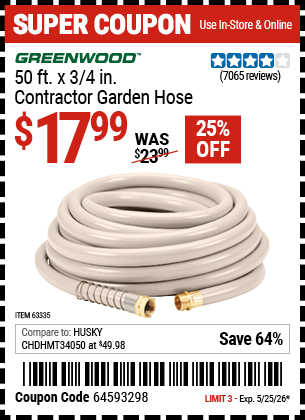 www.hfqpdb.com - GREENWOOD 50 FT. X 3/4 IN. CONTRACTOR GARDEN HOSE Lot No. 63335