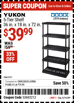 www.hfqpdb.com - YUKON 5-TIER SHELF, 36 IN. X 18 IN. X 72 IN. Lot No. 57277