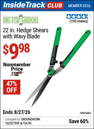 www.hfqpdb.com - ONE STOP GARDENS 22 IN. HEDGE SHEARS WITH WAVY BLADE Lot No. 96849