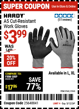 www.hfqpdb.com - HARDY A5 CUT RESISTANT WORK GLOVES Lot No. 57643,57642