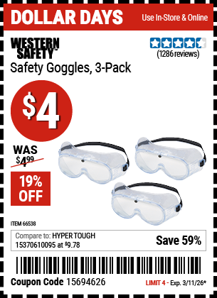 www.hfqpdb.com - WESTERN SAFETY SAFETY GOGGLES, 3-PACK Lot No. 66538