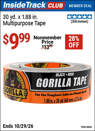 Harbor Freight GORILLA 30 YD. X 1.88 IN. MULTIPURPOSE TAPE coupon