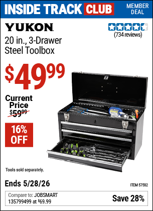 www.hfqpdb.com - YUKON 20 IN., 3-DRAWER STEEL TOOLBOX Lot No. 57582