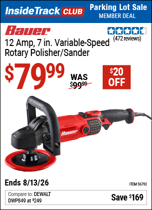 www.hfqpdb.com - BAUER 12 AMP, 7 IN. VARIABLE-SPEED ROTARY POLISHER/SANDER Lot No. 56792