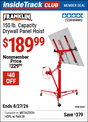 www.hfqpdb.com - FRANKLIN 150 LB. CAPACITY DRYWALL PANEL HOIST Lot No. 58307