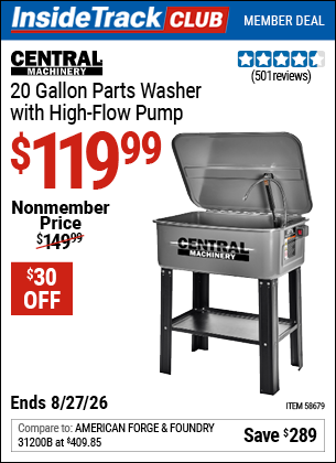 www.hfqpdb.com - CENTRAL MACHINERY 20 GALLON PARTS WASHER WITH HIGH-FLOW PUMP Lot No. 58679