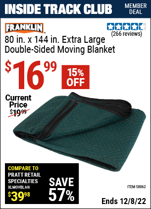 www.hfqpdb.com - FRANKLIN 80 IN. X 144 IN. EXTRA LARGE DOUBLE-SIDED MOVING BLANKET Lot No. 58062
